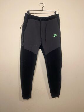 Black & Charcoal nike tech sweat pants with Neon Green Nike Swoosh